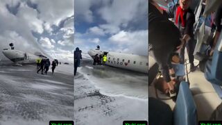 Crashed Delta Airline passenger records walking on the ceiling to escape & being told not to record